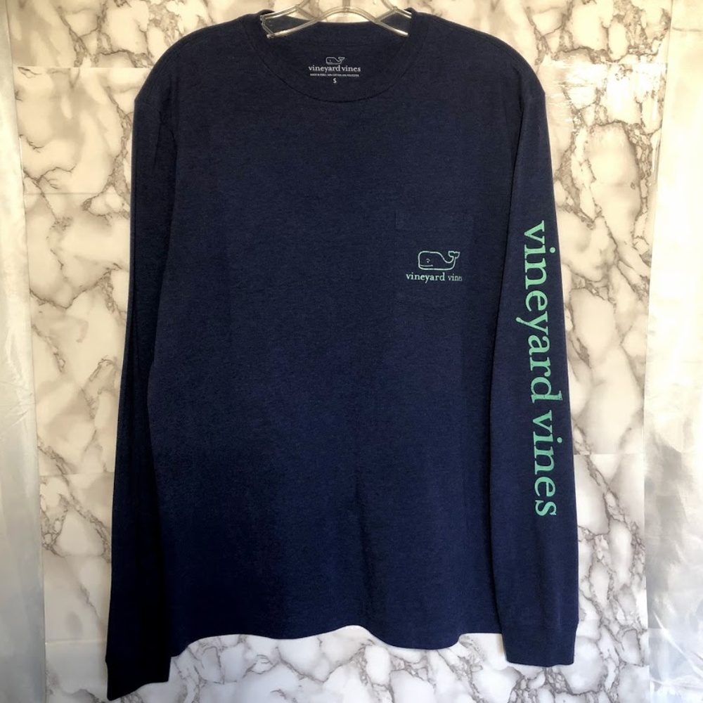 Navy Vineyard Vines LS Vintage Pocket Tee - S